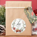 Jory Christmas Floral Wreath Familienname Runder Aufkleber<br><div class="desc">Frohe Weihnachten Personalisiert</div>