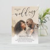 Jos Calligraphy Foto Double Sided Wedding Einladung (Stehend Vorderseite)