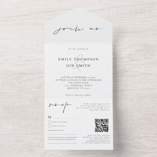 Jos Minimalistisch Script Schwarz-weiß Wedding All In One Einladung (Innen Boden)