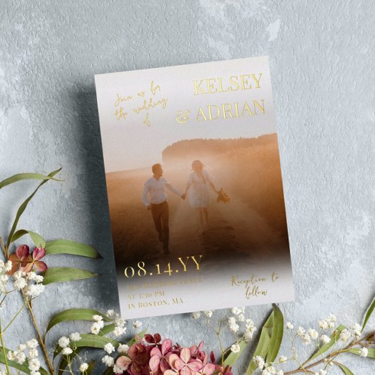 Jos Typografy Big Foto Wedding Gold Folieneinladung