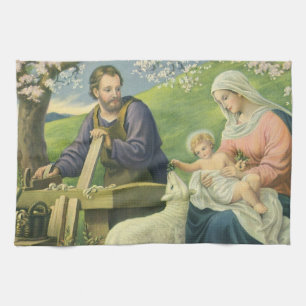 Josefs Werkstatt mit Maria und dem Baby Jesus Geschirrtuch