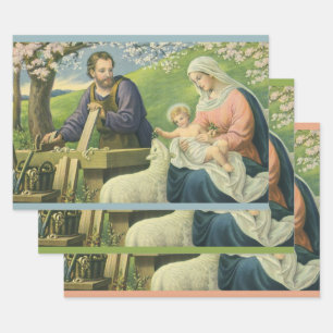 Josefswerkstatt mit Maria und dem Baby Jesus Geschenkpapier Set