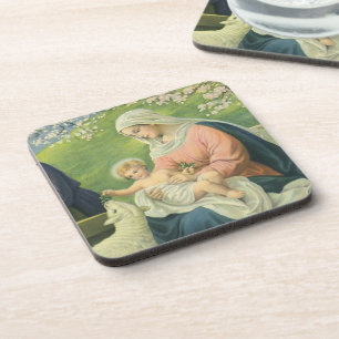 Josefswerkstatt mit Maria und dem Baby Jesus Getränkeuntersetzer