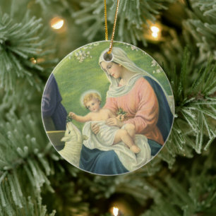 Josefswerkstatt mit Maria und Jesuskind Keramik Ornament
