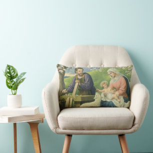 Josefswerkstatt mit Maria und Jesuskind Lendenkissen