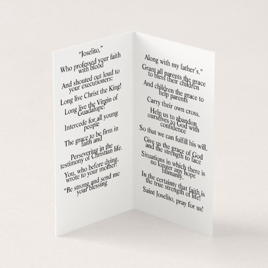 Joselito Prayer Card (Innenseite)