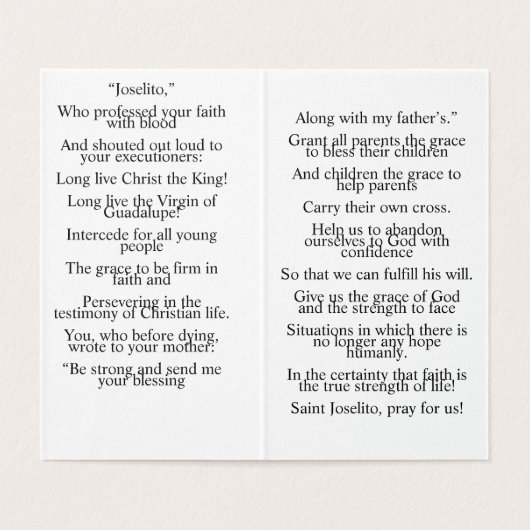 Joselito Prayer Card (Innenseite Aufgefaltet)