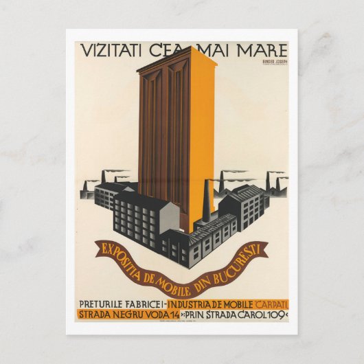 Joseph Binder, Budapester Möbelausstellung Vintag Postkarte (Vorderseite)
