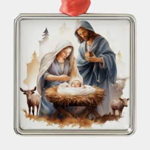 JOSEPH MARY BABY JESUS WEIHNACHTEN RELIGIÖS ORNAMENT AUS METALL