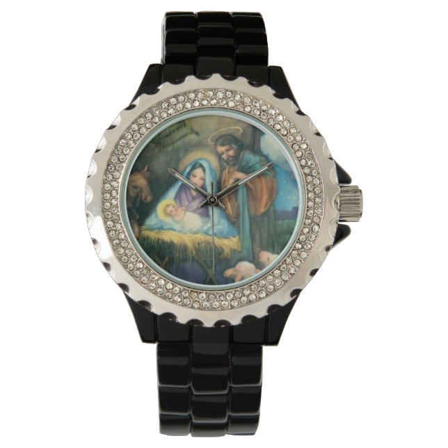 Joseph Mary Jesus Manger Armbanduhr (Vorderseite)