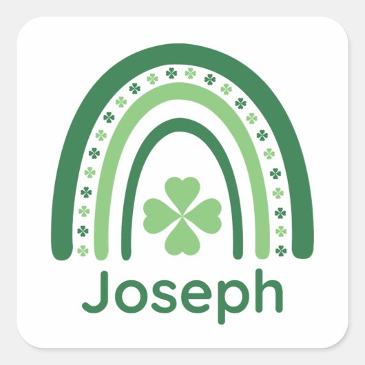 Joseph Name Clover Boho Rainbow Quadratischer Aufkleber (Vorderseite)