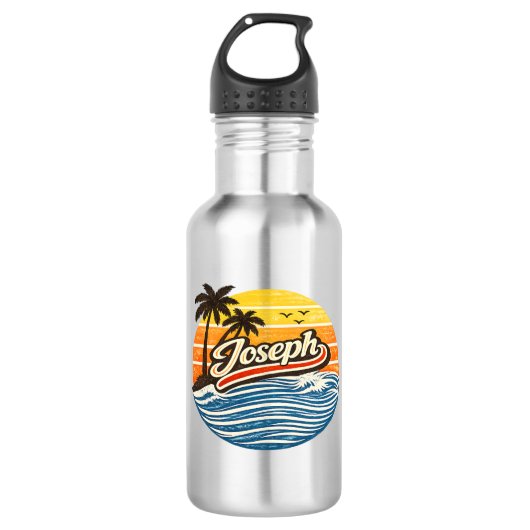 Joseph Retro Sunset Name Design Edelstahlflasche (Vorderseite)
