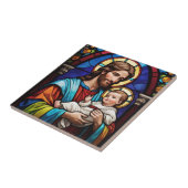 Joseph und Baby Jesus Christlich gestettetes Glas Fliese (Seite)