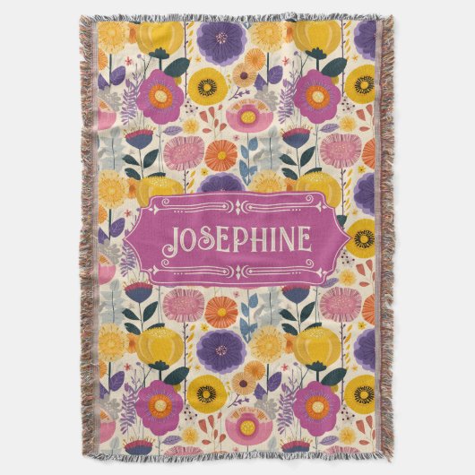 Josephine Lila und gelbe Moderne Blume Decke (Vorderseite Vertikal)
