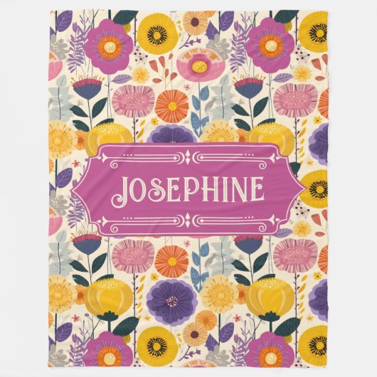 Josephine Lila und gelbe Moderne Blume Fleecedecke (Vorderseite)