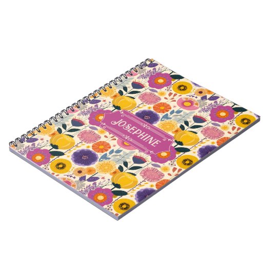 Josephine Lila und gelbe Moderne Blume Notizblock (Linke Seite)