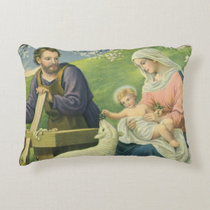 Joseph's Workshop mit Mary und Baby Jesus Dekokissen