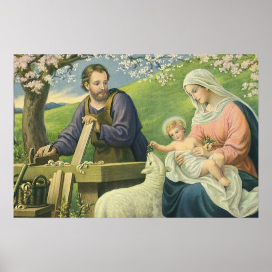Joseph's Workshop mit Mary und Baby Jesus Poster (Vorne)