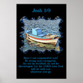 Josh 1:9 mit einem alten Boot im ruhigen Ozean. Poster (Vorne)