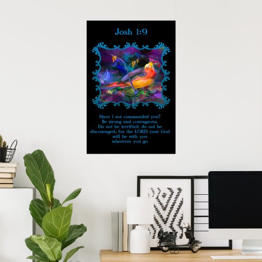 Josh 1:9 Schöner Regenbogen bunter Spatzen Poster (Heimbüro)