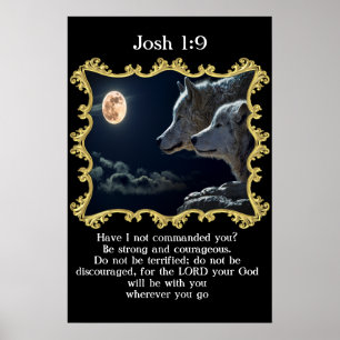Josh 1:9 Wölfe schauen in den Vollmond. Poster