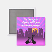 Joshua 1:9 Girl on Scooter w/Skyline - Bible Verse Magnet (Vorderseite/Rückseite)