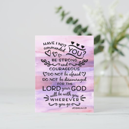 Joshua 1 9 Sei stark Bibelbibliotheken Verse Postkarte (Stehend Vorderseite)