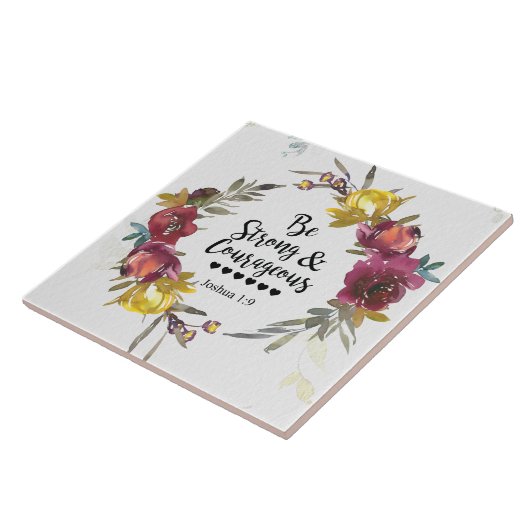 Joshua 1:9 Sei stark und mutig blumenkranz Fliese (Seite)