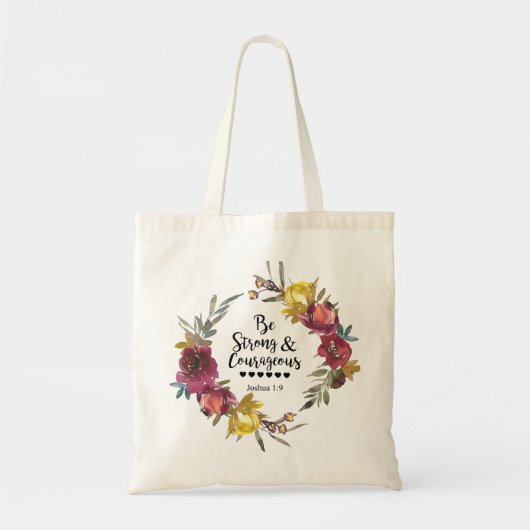 Joshua 1:9 Sei stark und mutig blumenkranz Tragetasche (Vorne)