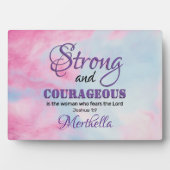 Joshua 1:9 STARKE UND COURAGEOUS Christliche Frau Fotoplatte (Vorderseite)