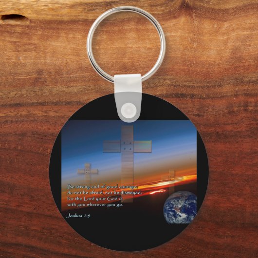Joshua 1:9 Sunset Crosses Schlüsselanhänger (Vorderseite)