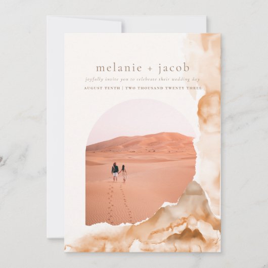 Joshua Tree Bohemisches neutrales HochzeitsFoto Einladung (Vorderseite)