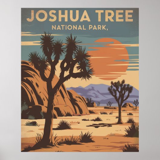 Joshua Tree California Landschaft Wüste Sonnenunte Poster (Vorne)