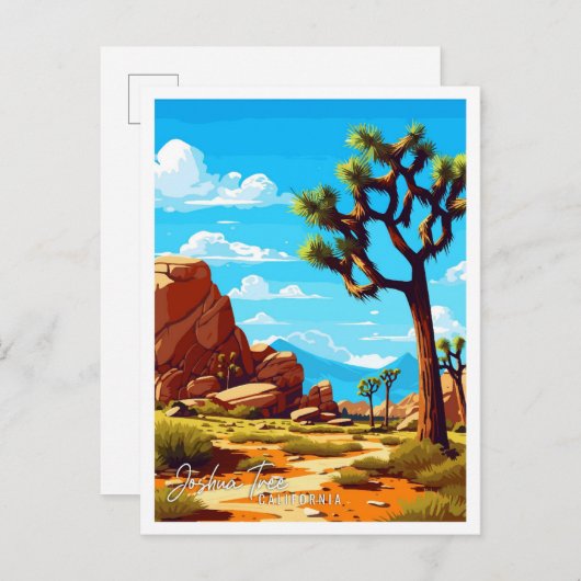 Joshua Tree California Vintage Reise Illustration Postkarte (Vorne/Hinten)