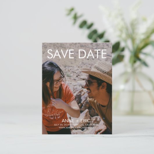 "Joshua Tree" - Flat Modern Save the Date Postcard Postkarte (Stehend Vorderseite)