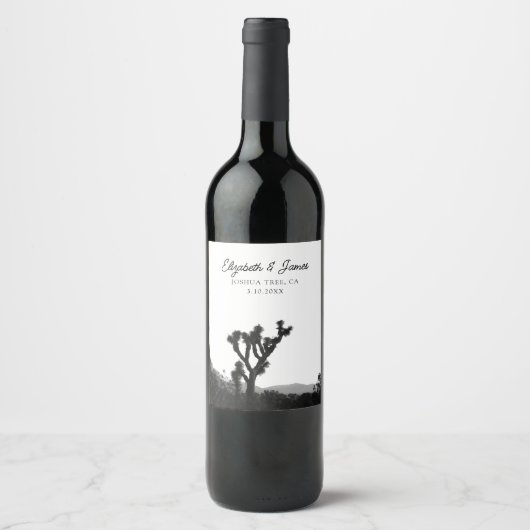 Joshua Tree Gastgeschenk Hochzeit Black & White Weinetikett (Vorderseite)