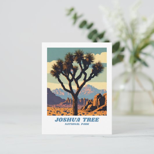 Joshua Tree National Park Illustration Retro Sceni Postkarte (Stehend Vorderseite)