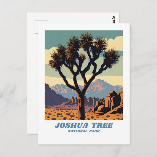 Joshua Tree National Park Illustration Retro Sceni Postkarte (Vorne/Hinten)