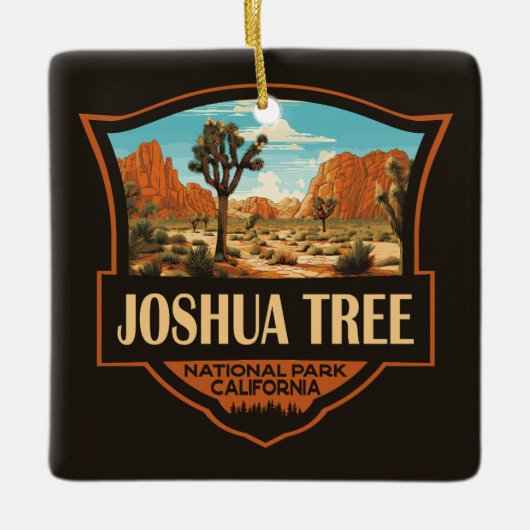 Joshua Tree Nationalpark Illustration Retro Keramikornament (Vorderseite)