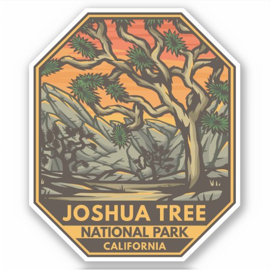 Joshua Tree Nationalpark Sunset Retro Emblem Aufkleber (Vorderseite)