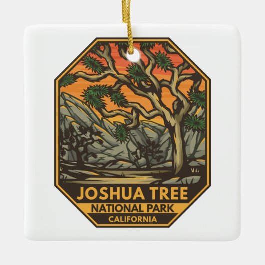 Joshua Tree Nationalpark Sunset Retro Emblem Keramikornament (Vorderseite)