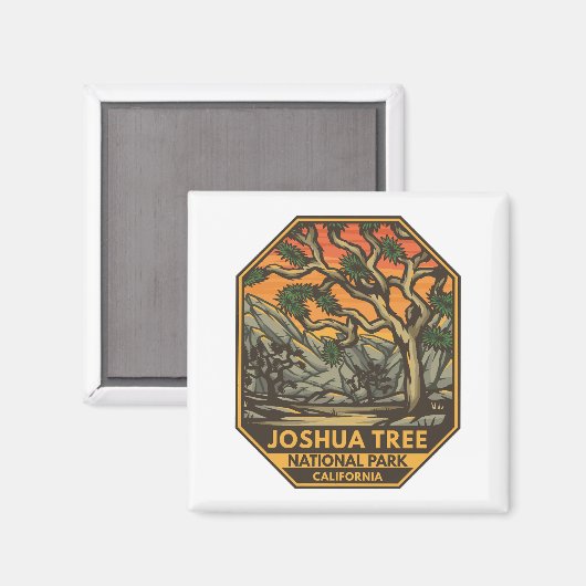Joshua Tree Nationalpark Sunset Retro Emblem Magnet (Vorderseite/Rückseite)