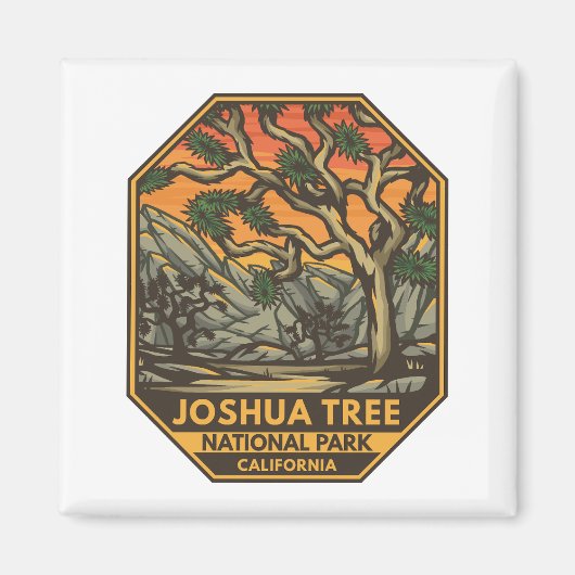 Joshua Tree Nationalpark Sunset Retro Emblem Magnet (Vorne)