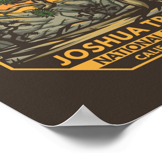 Joshua Tree Nationalpark Sunset Retro Emblem Poster (Ecke)