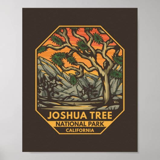 Joshua Tree Nationalpark Sunset Retro Emblem Poster (Vorne)