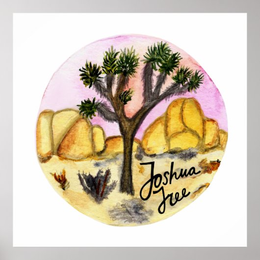 Joshua Tree Nationalpark Watercolor Sunset Poster (Vorne)