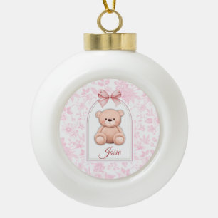 Josie Benutzerdefiniertes rosa Teddy-Bär-Kinderz Keramik Kugel-Ornament