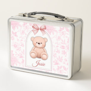 Josie   Benutzerdefiniertes rosa Teddy-Bär-Kinderz Metall Brotdose