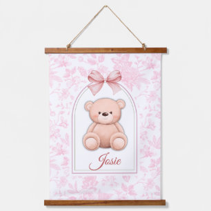 Josie Benutzerdefiniertes rosa Teddy-Bär-Kinderz Wandteppich Mit Holzrahmen