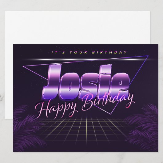 Josie Name Vorname lila retro Karte Geburtstag (Vorne/Hinten)